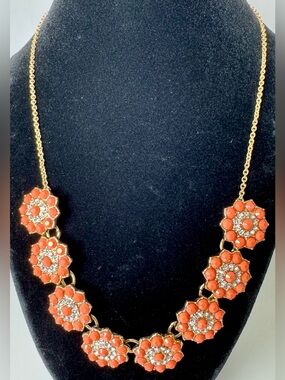 Premier Designs Gold-Tone Coral Floral Crystal Statement Necklace #1737